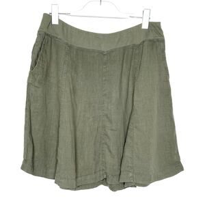 CASLON 100% Linen A-Line Knee Length Skirt Lagenlook High Waist Green Size Small